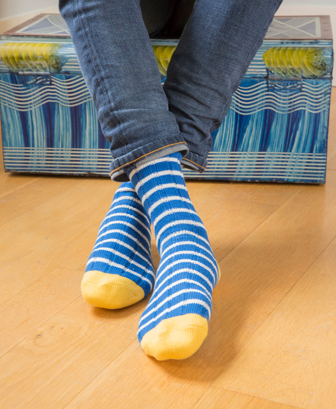 Breton Striped Ribbed Sock - Blue 4