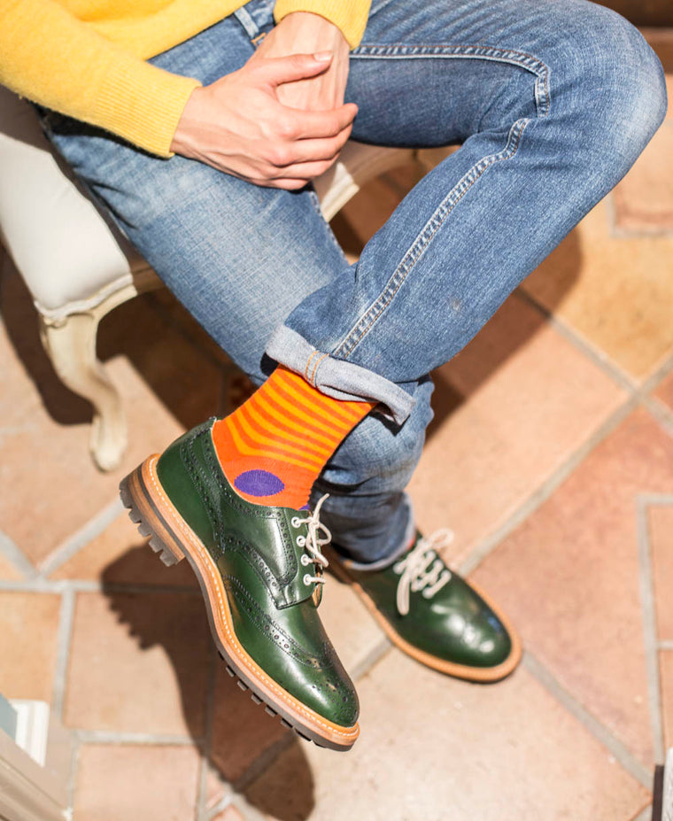 Stripe Spot Fine Sock - Orange/Purple 7