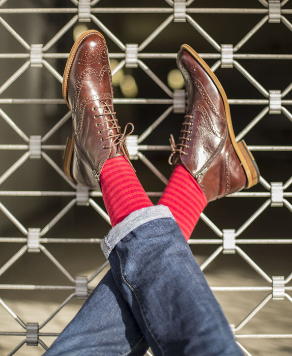 Stripe Spot Fine Sock - Red/White 6