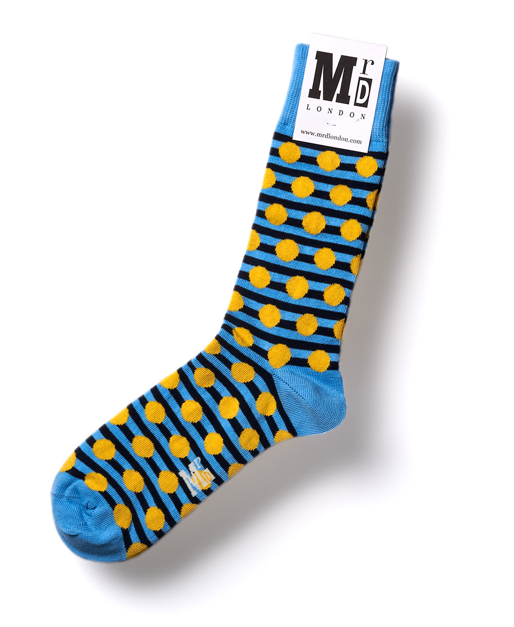 Stripe Spot Fine Sock - Powder Blue/Yellow 1