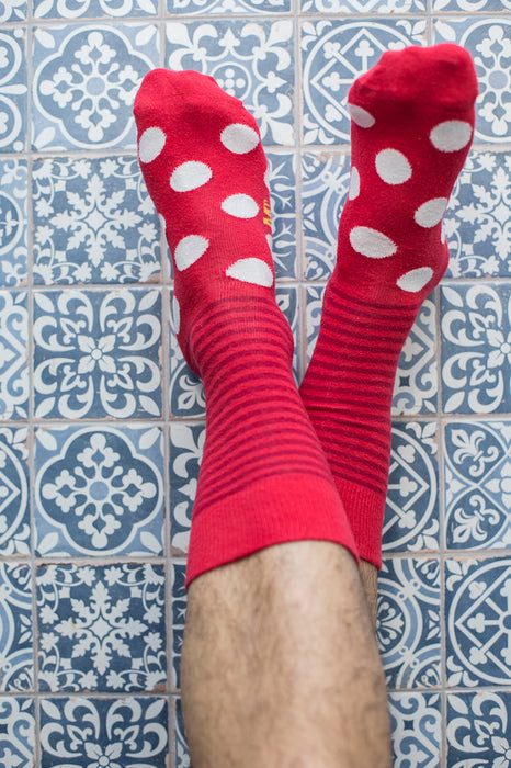 Stripe Spot Fine Sock - Red/White