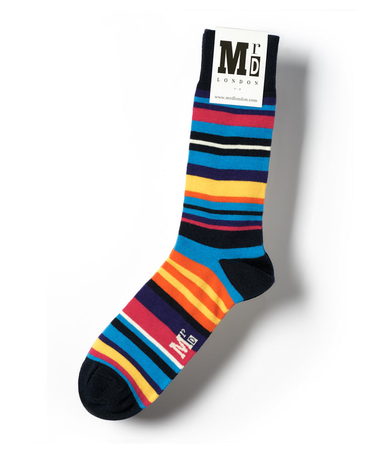 Multi Stripe Fine Sock - Navy