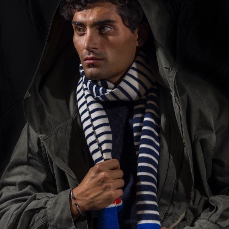 Navy/Ecru Breton Stripe Merino Wool Scarf – MrD London