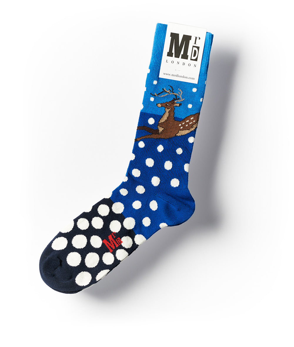 Snow Reindeer Fine Sock - Blue/White 1