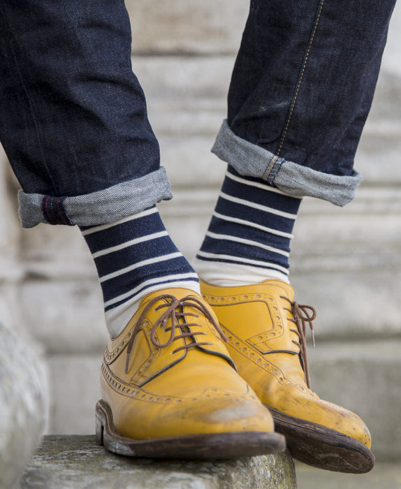 Breton Stripe Fine Sock - Blue/Navy 4