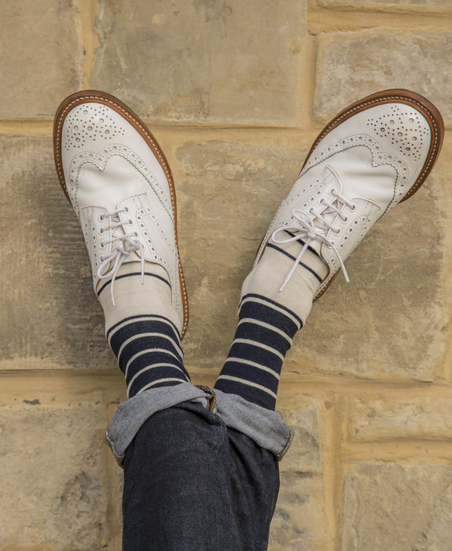 Breton Stripe Fine Sock - Blue/Navy 9