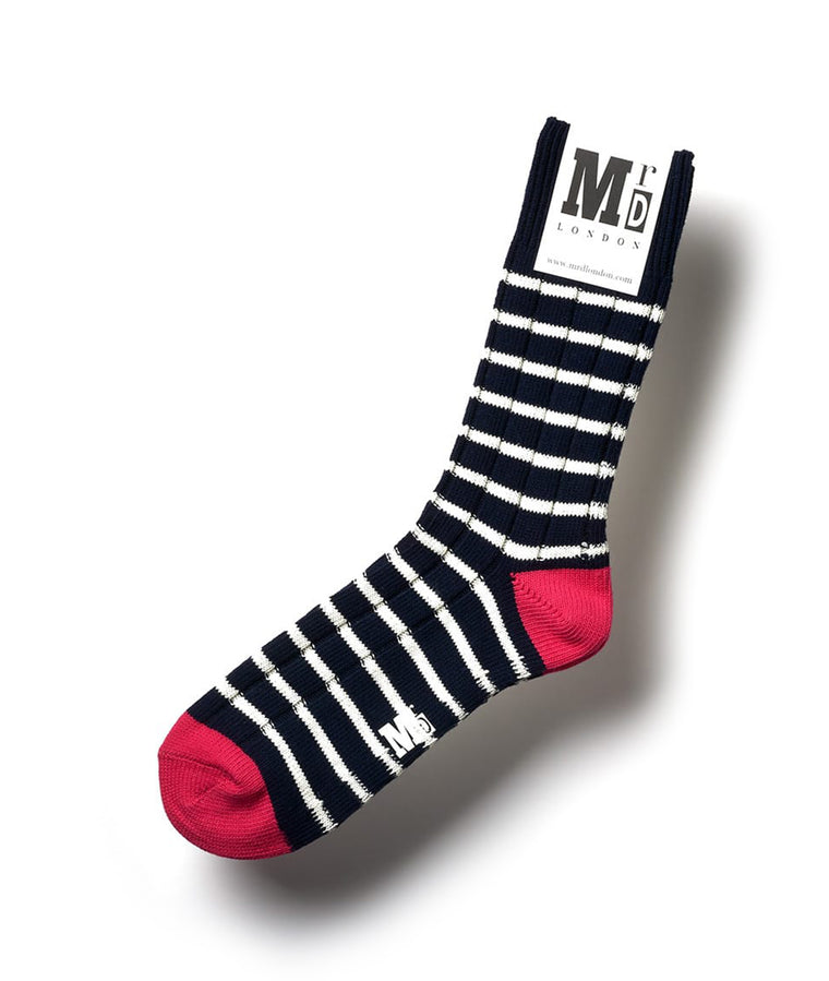 Breton Striped Ribbed Sock - Navy