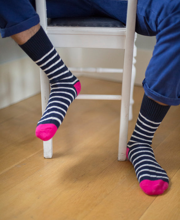 Breton Striped Ribbed Sock - Navy 4