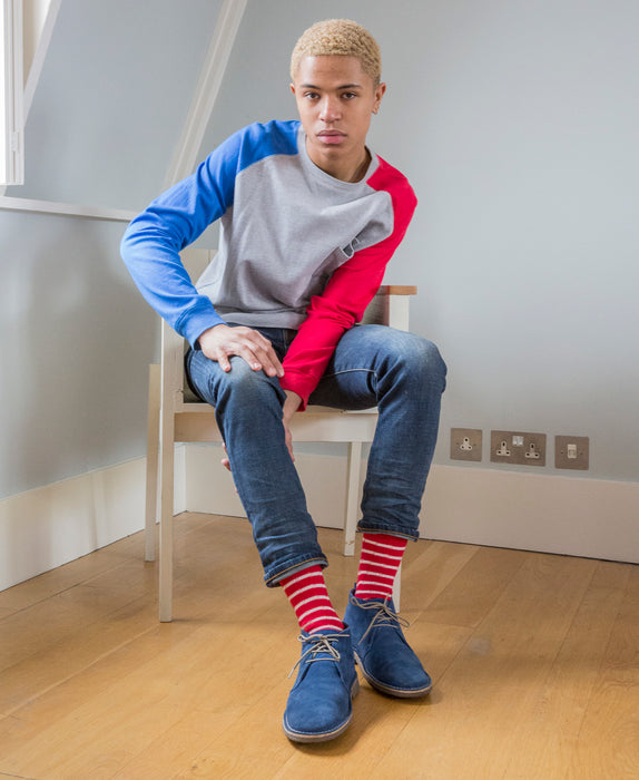 Breton Striped Ribbed Sock - Red 5