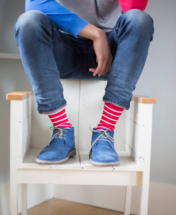 Breton Striped Ribbed Sock - Red 2