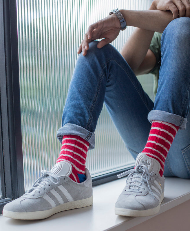 Breton Striped Ribbed Sock - Red 6