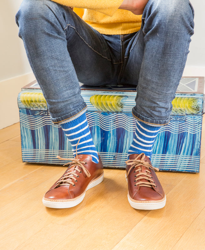 Breton Striped Ribbed Sock - Blue 10