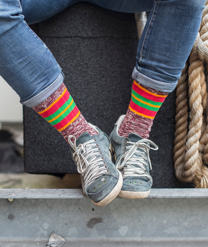 Block Stripe Chunky Rib Sock - Red