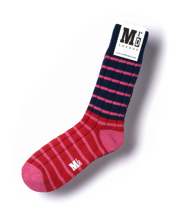 Breton Striped Rib Sock - Navy/Pink
