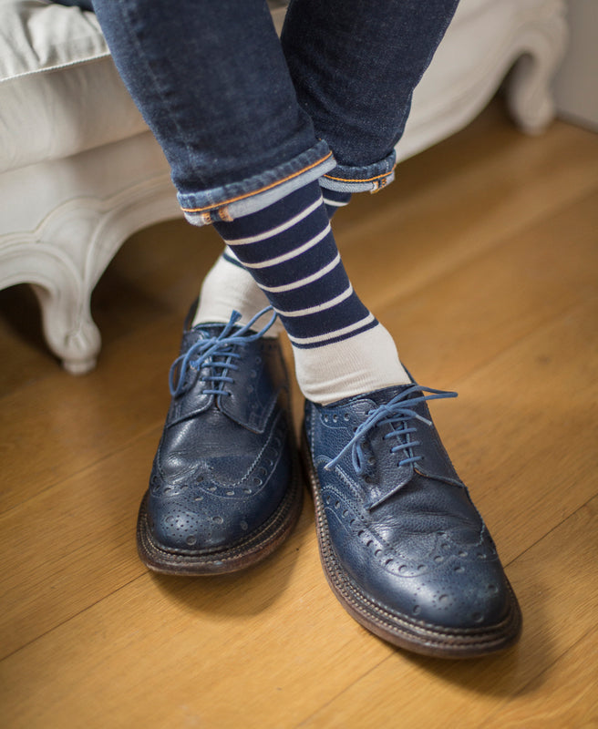 Breton Stripe Fine Sock - Blue/Navy 6