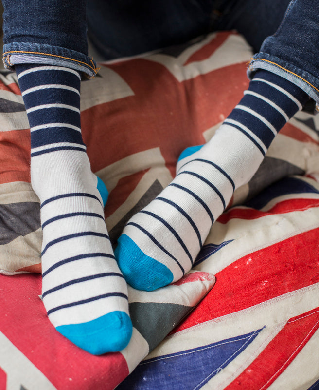 Breton Stripe Fine Sock - Blue/Navy 2