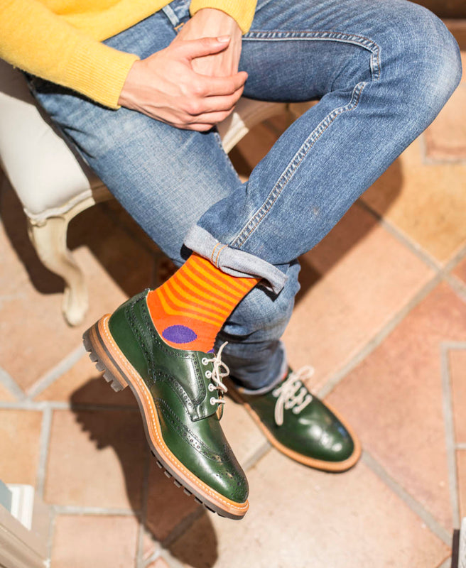 Stripe Spot Fine Sock - Orange/Purple 2