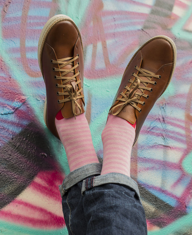 Stripe Spot Fine Sock - Pink/Red 4