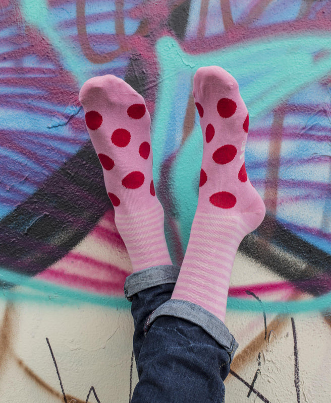 Stripe Spot Fine Sock - Pink/Red 2