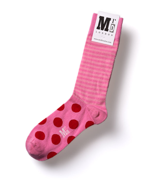 Stripe Spot Fine Sock - Pink/Red 1