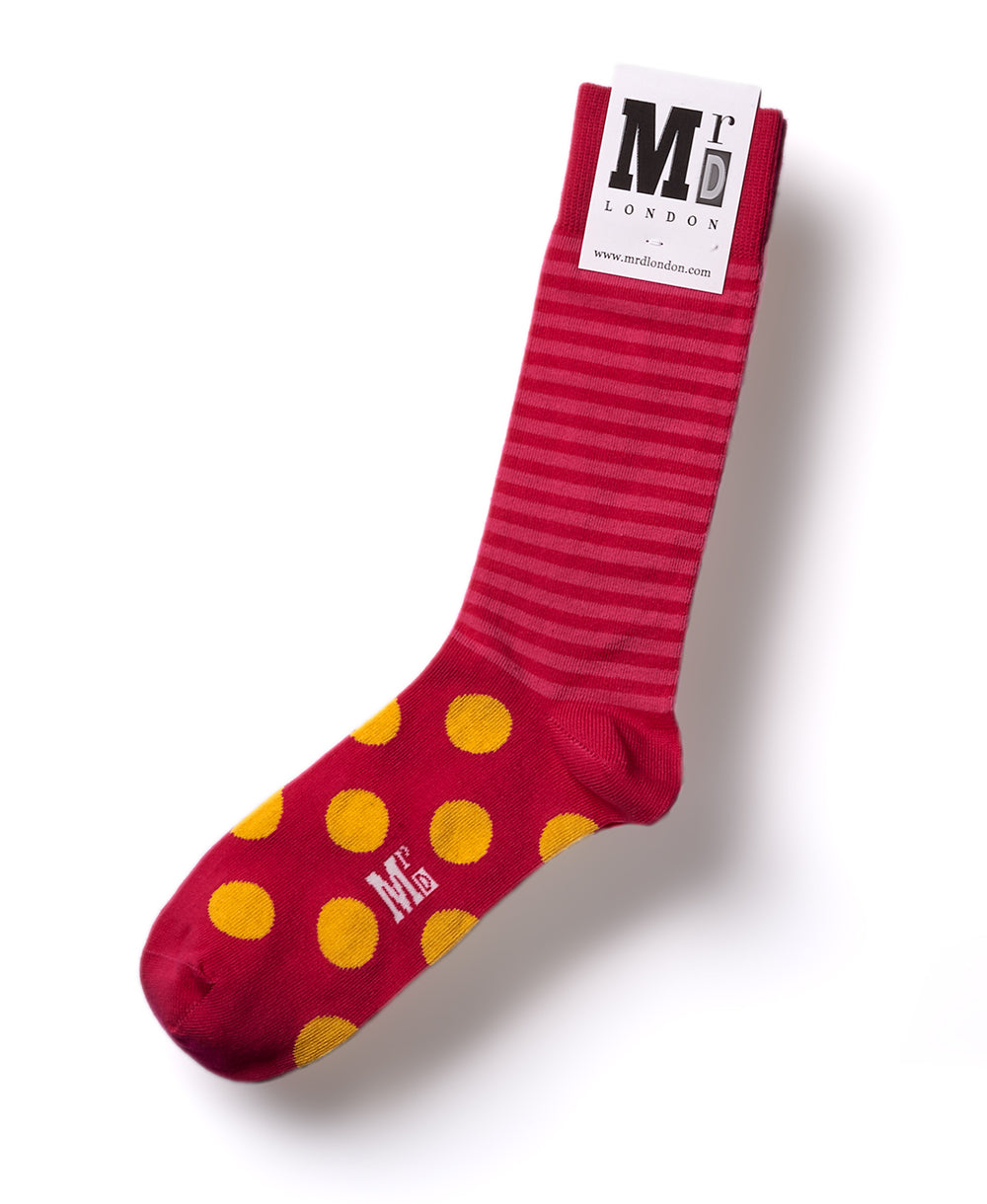 Stripe Spot Fine Sock - Fuchsia/Yellow 1