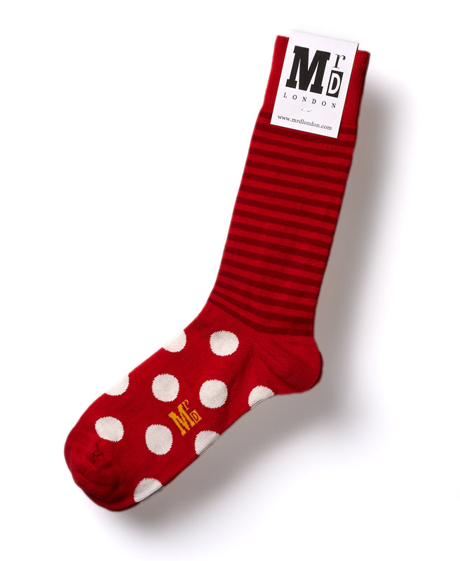 Stripe Spot Fine Sock - Red/White 1