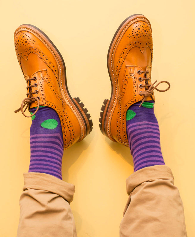 Stripe Spot Fine Sock - Purple/Green 2
