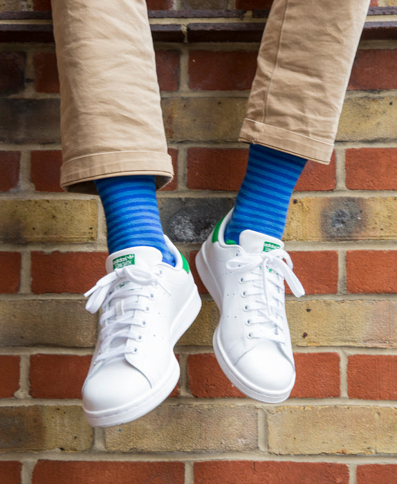 Stripe Spot Fine Sock - Royal/Lime 2