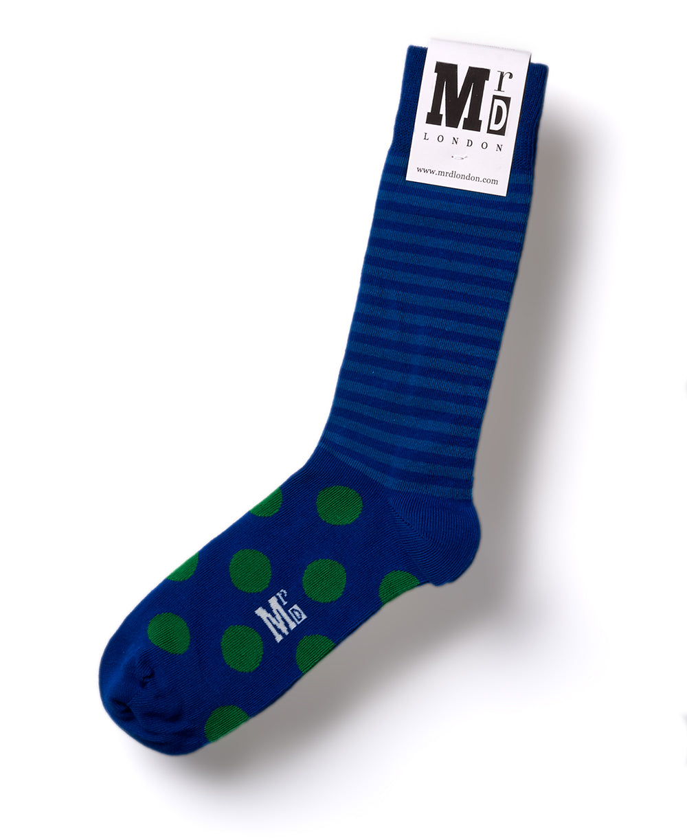 Stripe Spot Fine Sock - Royal/Lime 1