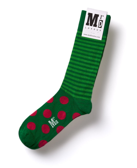 Stripe Spot Fine Sock - Green/Fuchsia 1