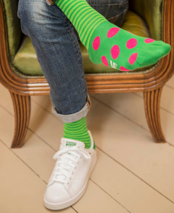 Stripe Spot Fine Sock - Green/Fuchsia 4