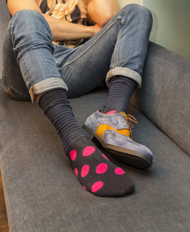 Stripe Spot Fine Sock - Navy/Fuchsia 3