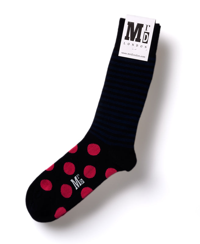 Stripe Spot Fine Sock - Navy/Fuchsia 1