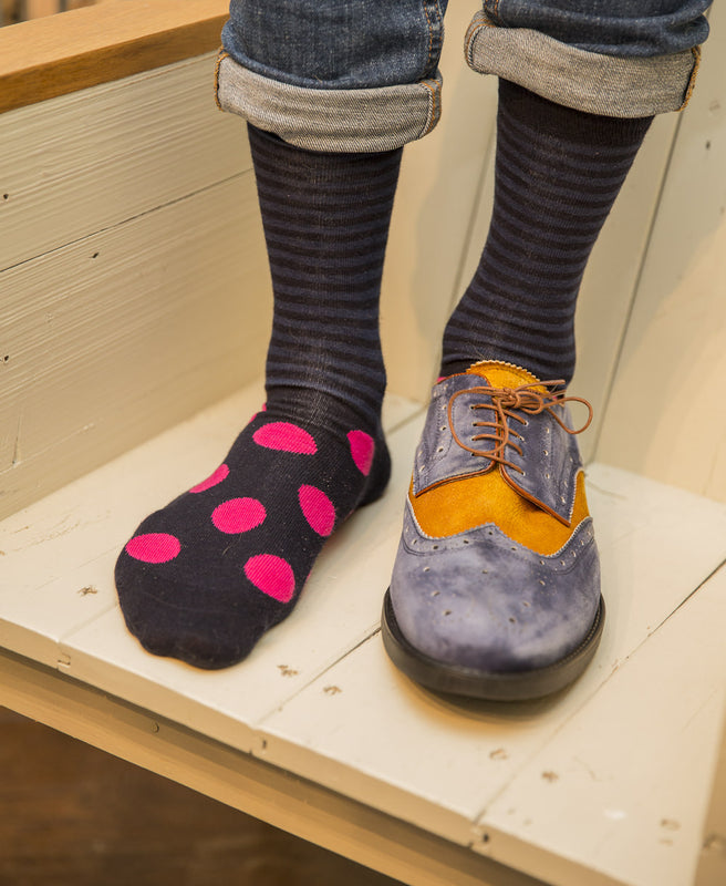 Stripe Spot Fine Sock - Navy/Fuchsia 4