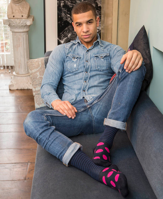 Stripe Spot Fine Sock - Navy/Fuchsia 5