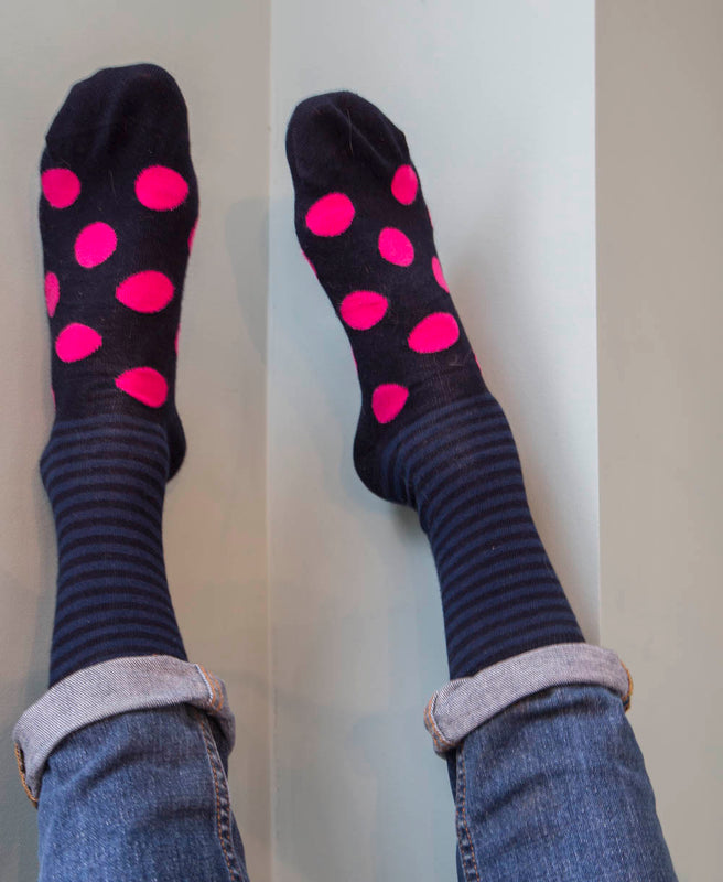 Stripe Spot Fine Sock - Navy/Fuchsia 7