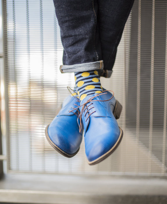 Stripe Spot Fine Sock - Powder Blue/Yellow 4