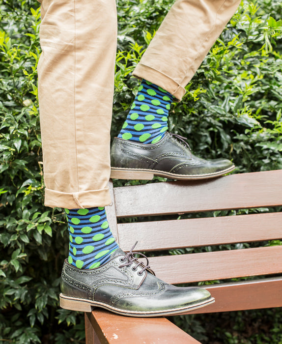 Stripe Spot Fine Sock - Navy/Green 3