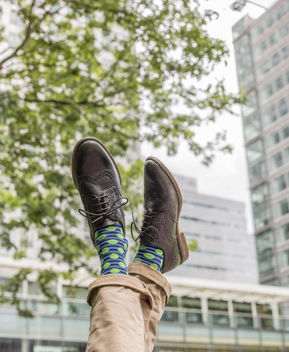 Stripe Spot Fine Sock - Navy/Green 2