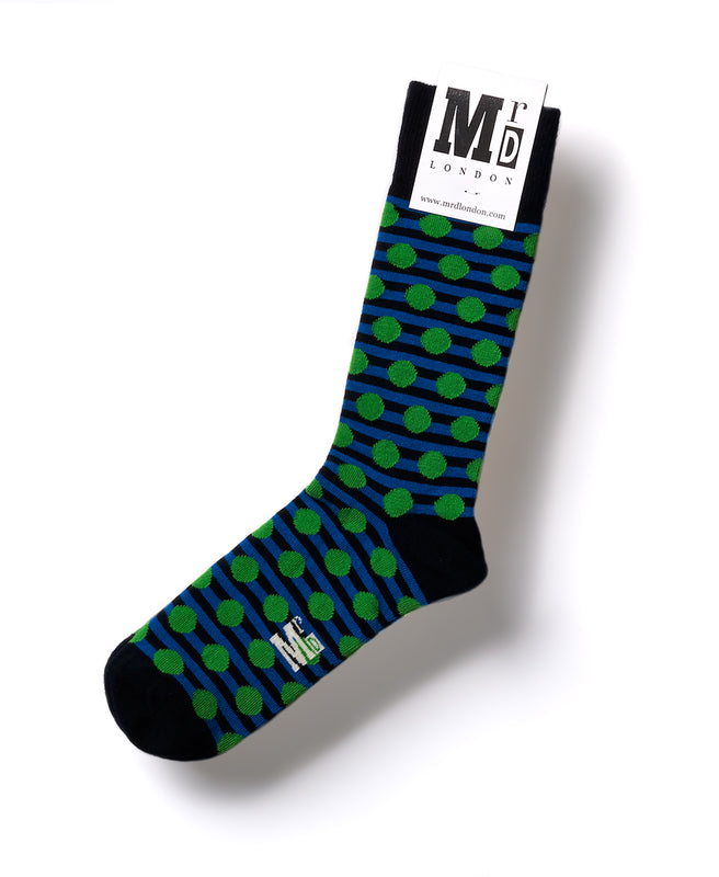 Stripe Spot Fine Sock - Navy/Green 1