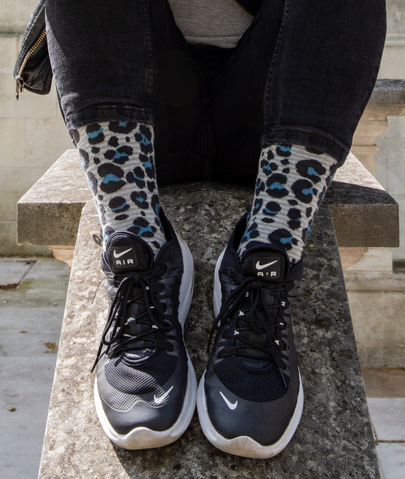 Leopard Spotted Fine Sock - Grey