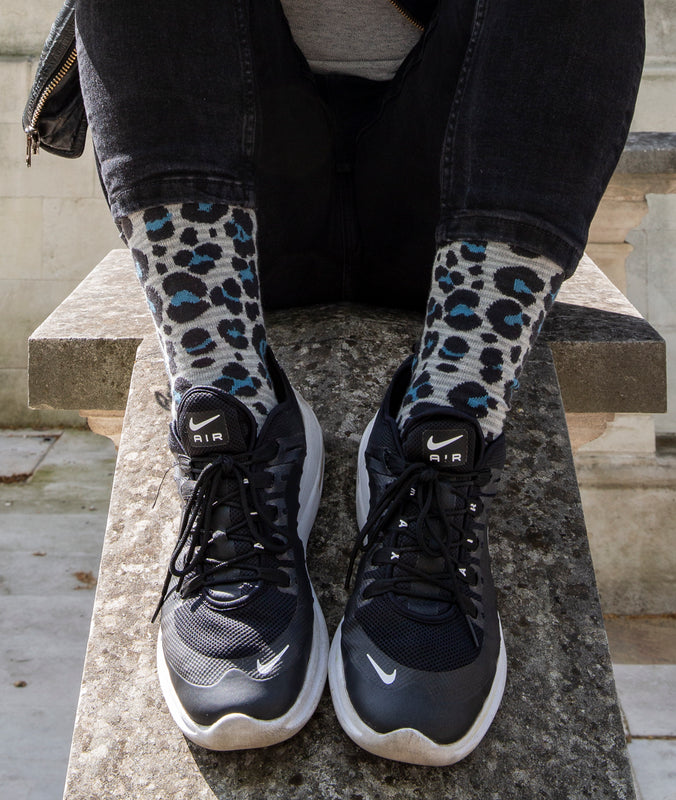 Leopard Spotted Fine Sock - Grey