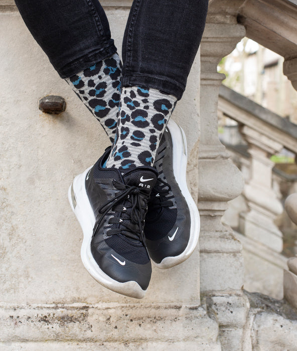 Leopard Spotted Fine Sock - Grey