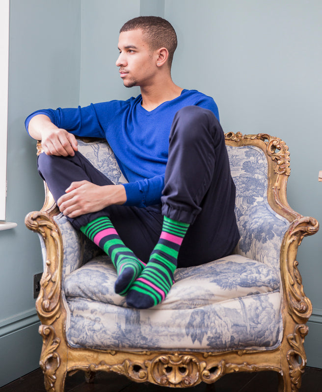 Striped Fine Sock - Green Multi 7