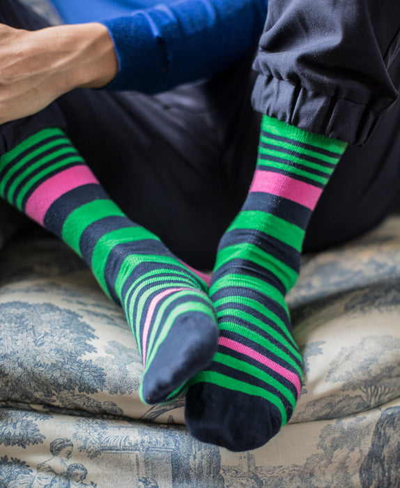 Striped Fine Sock - Green Multi 4