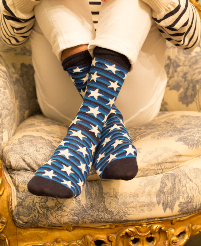 Striped Fine Sock - Blue/White Stars 3