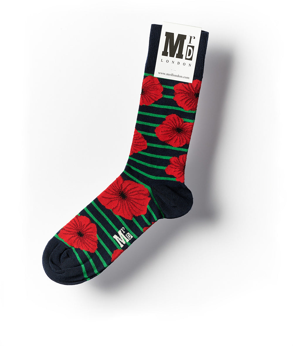 Poppies Fine Sock - Green/Red 1