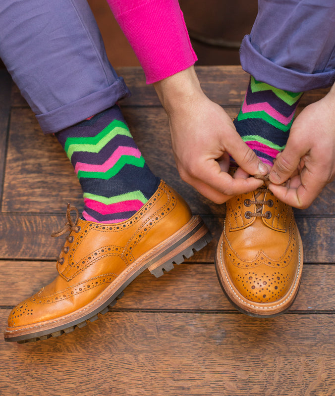 Zig Zag Fine Sock - Navy