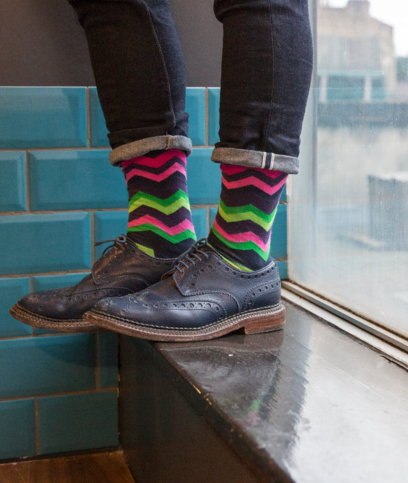 Zig Zag Fine Sock - Navy