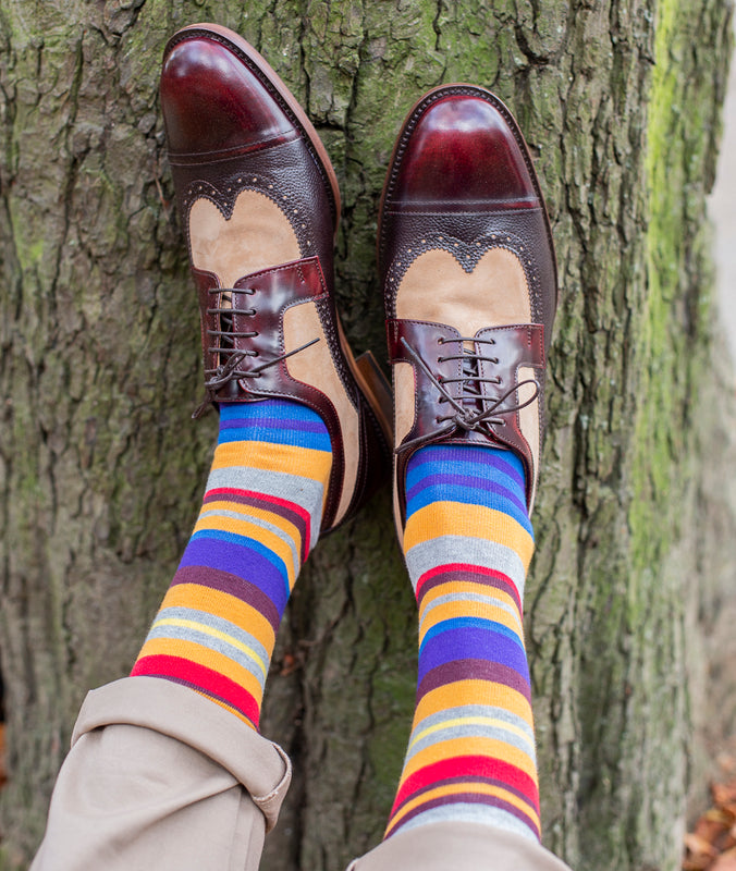 Multi Stripe Fine Sock - Grey